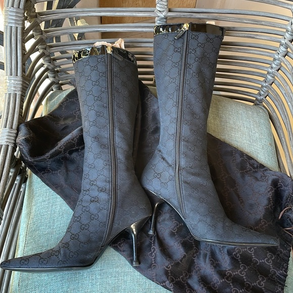Gucci vintage GG monogram black cloth boots - Picture 6 of 16
